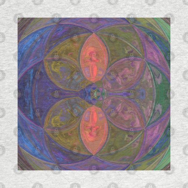 Mosaic Kaleidoscope Flower Yellow Pink and Purple by WormholeOrbital